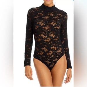 Bardot 'Vezza' Black Mockneck Sheer Lace Bodysuit Size M - NWT